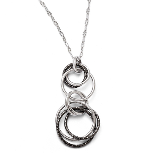 Sterling Silver Ruthenium-plated Textured Eight Circle Necklace