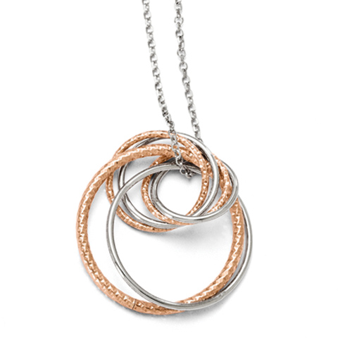 Sterling Silver Rose Gold-plated 18in Textured Circles Necklace