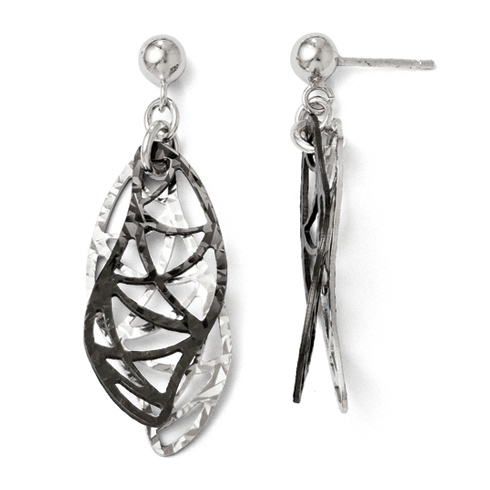 Sterling Silver Ruthenium-plated Textured Leaf Earrings