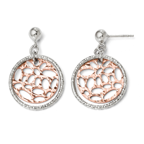 Sterling Silver Rose Gold-plated Textured Cut Through Dangle Earrings