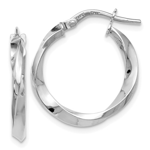 14k White Gold Italian Twisted Hoop Earrings Polished Finish 3/4in