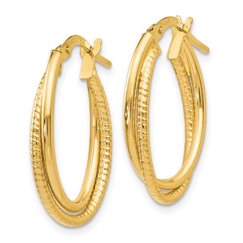 14k Yellow Gold Double Twisted Rope Oval Hoop Earrings 7/8in JJLE1064