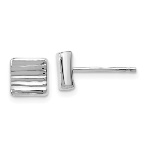 14k White Gold Textured Square Button Earrings