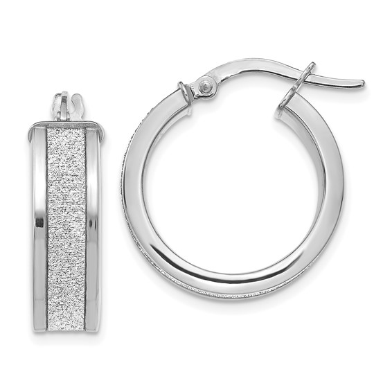 14kt White Gold 3/4in Italian Glitter Hoop Earrings
