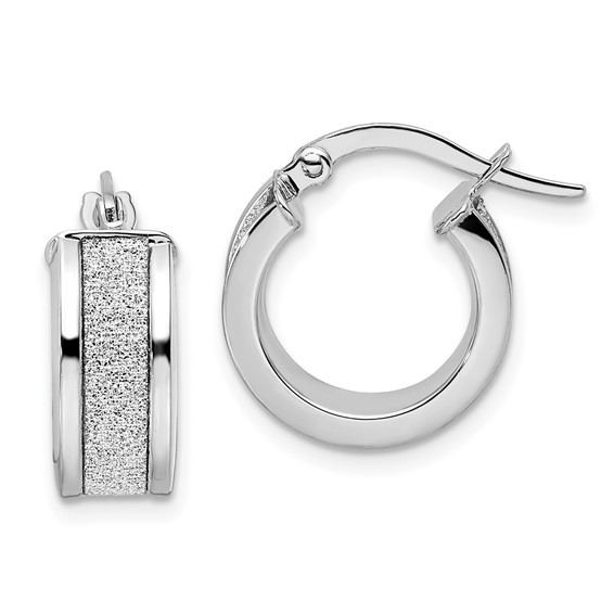 14kt White Gold 1/2in Italian Glitter Hoop Earrings