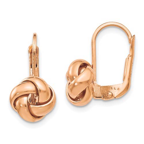 14k Rose Gold Italian Love Knot Leverback Earrings