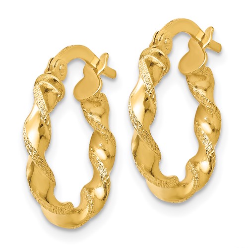 14kt Yellow Gold 5/8in Polished Twisted Grain Hoop Earrings