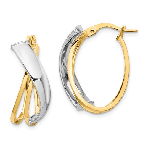 14k Two-tone Gold Italian Oval Layered Hoop Earrings 7/8in