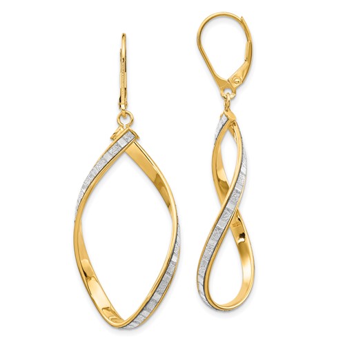 14k Yellow Gold Italian Glitter Infused Twisted Leverback Earrings 2in