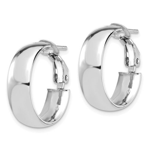 14k White Gold 3/4in Italian Round Hoop Omega Earrings 6mm