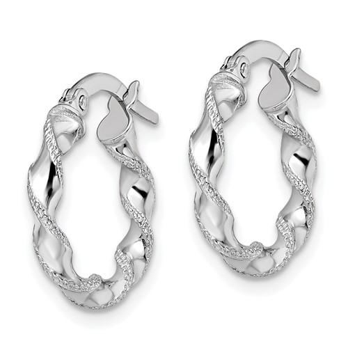 14kt White Gold 5/8in Polished Twisted Grain Hoop Earrings