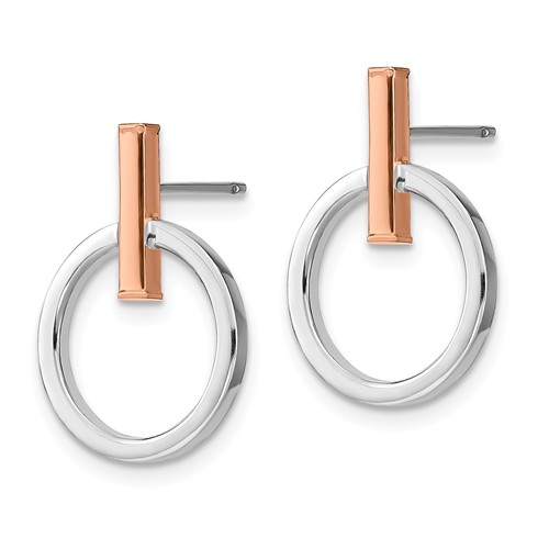 14k White and Rose Gold Italian Bar and Hoop Post Earrings