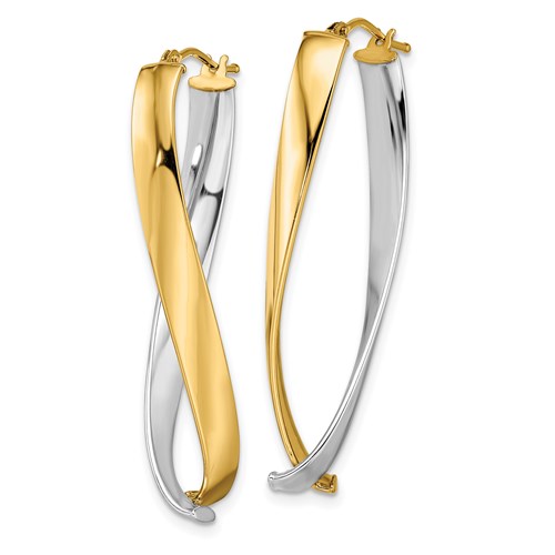 14k Two-Tone Gold Italian Twisting Oval Hoop Earrings 1 5/8in