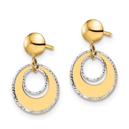 14k Yellow Gold Two Piece Textured Open Circle Dangle Earrings