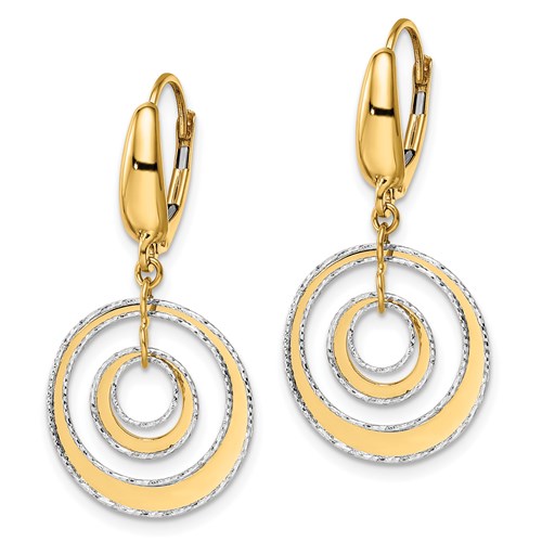 14k Yellow Gold Textured Open Nested Circles Dangle Earrings