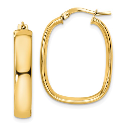 14k Yellow Gold Square Oval Hoop Earrings 1in