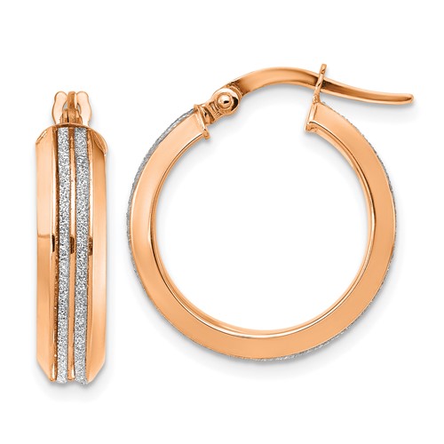 14k Rose Gold Two Rows Glitter Infused Hoop Earrings 3/4in