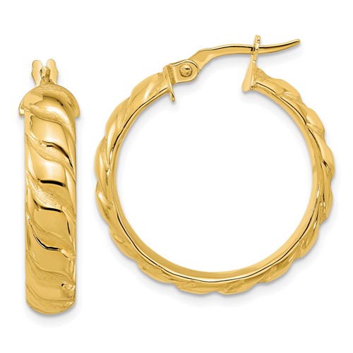 14k Yellow Gold 1in Italian Twisted Hoop Earrings 5.3mm