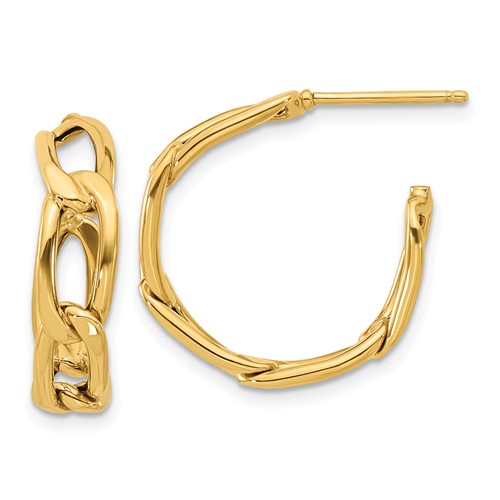 14k Yellow Gold Oval Cable Link Post Hoop Earrings 3/4in