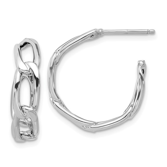 14k White Gold Oval Cable Link Post Hoop Earrings 3/4in