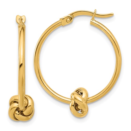 14k Yellow Gold Love Knot Hoop Earrings 1in