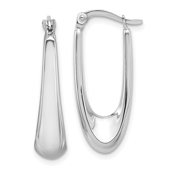14k White Gold Scooped Oval Hoop Earrings 1in