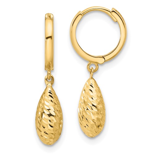14k Yellow Gold Hoop And Tear Drop Dangle Earrings 1in LE2364