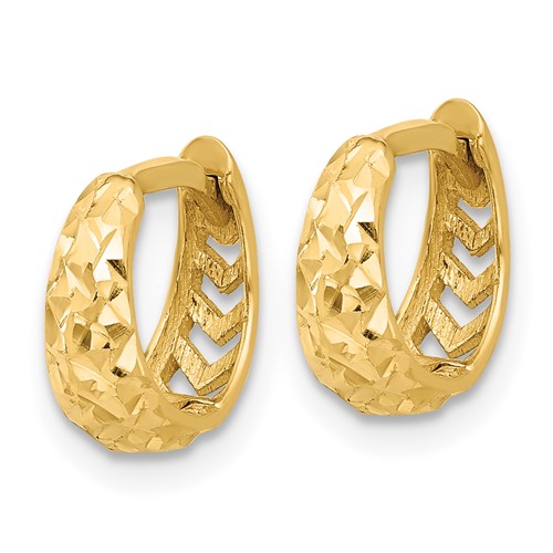 14k Yellow Gold Diamond-cut Tapered Huggie Hoop Earrings