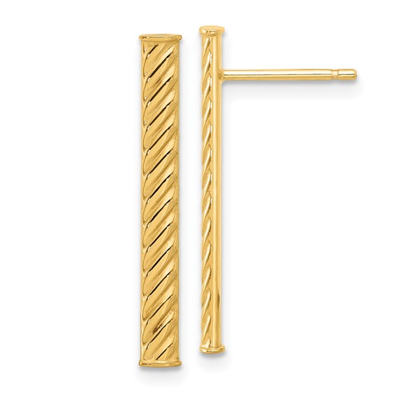14k Yellow Gold Textured Bar Post Earrings 1in
