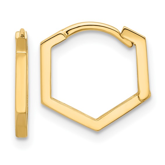 14k Yellow Gold Pentagon Hoop Earrings