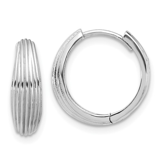 14k White Gold Tapered and Grooved Hoop Earrings 5/8in
