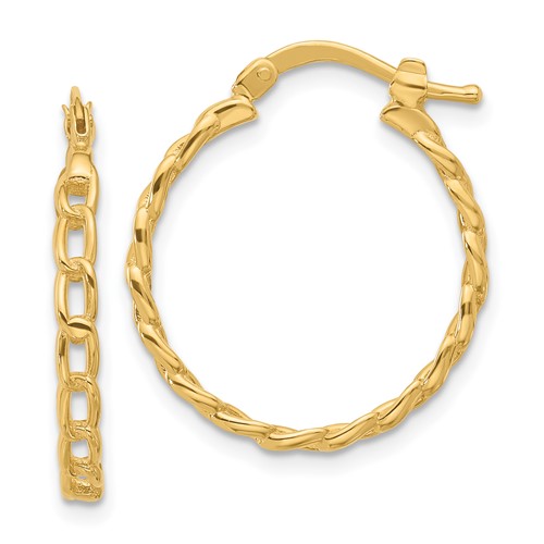 14k Yellow Gold Curb Link Hoop Earrings 7/8in