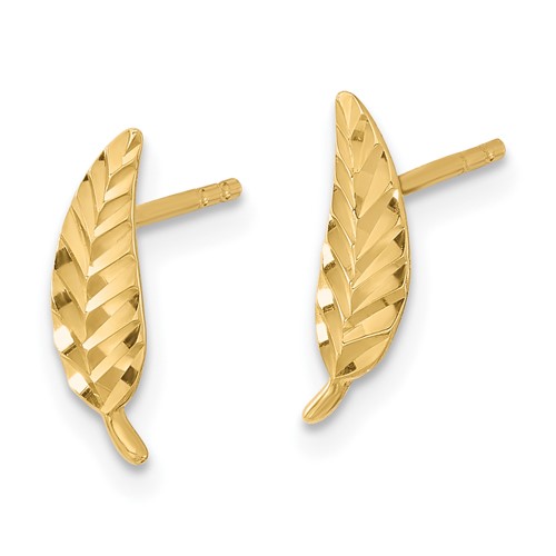 14k Yellow Gold Diamond-cut Leaf Stud Earrings