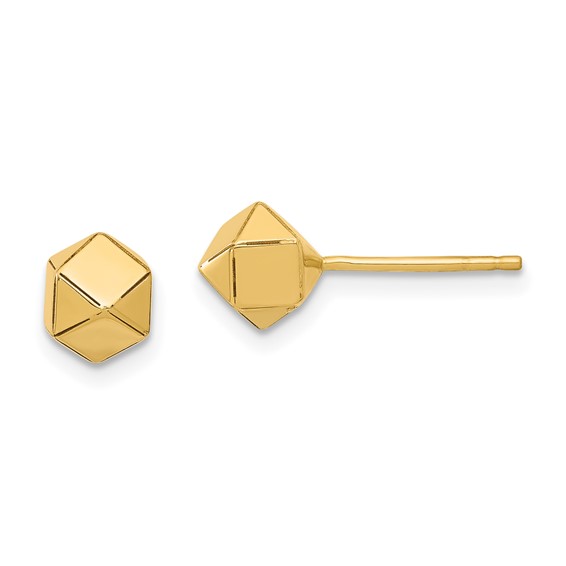 14k Yellow Gold Geodome Ball Stud Earrings