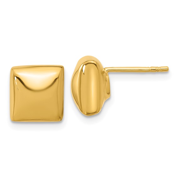 14k Yellow Gold Italian Square Button Earrings