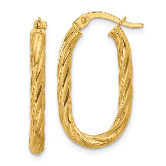 14k Yellow Gold Italian Twisted Oval Hoop Earrings 1in
