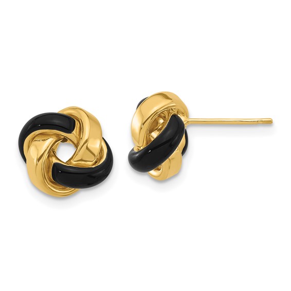 14k Yellow Gold Black Enamel Love Knot Earrings