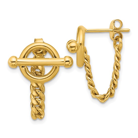 14k Yellow Gold Front to Back Toggle Cable Chain Post Earrings