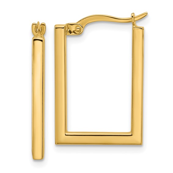 14k Yellow Gold Rectangle Hoop Earrings 3/4in