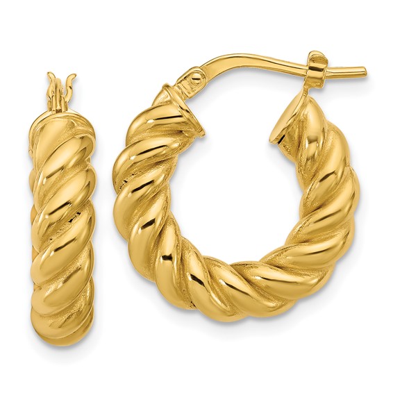 14k Yellow Gold 3/4in Polished and Twisted Round Hoop Earrings 5mm Thick