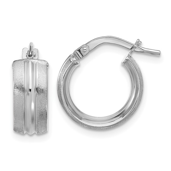 14k White Gold Polished and Satin Round Huggie Hoop Earrings