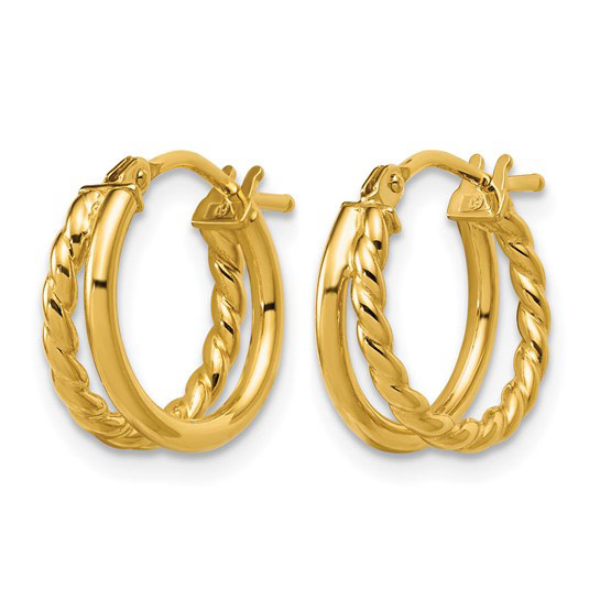 14k Yellow Gold Polished and Textured Split Huggie Hoop Earrings