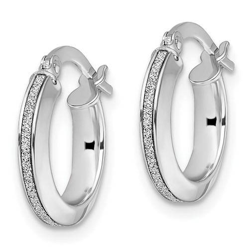 14kt White Gold Slender Italian Glitter Hoop Earrings 1/2in