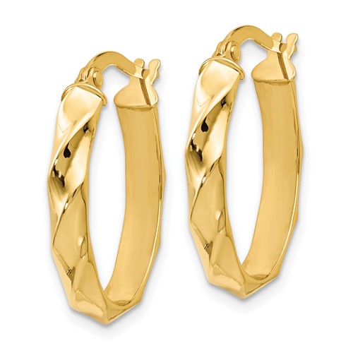 14kt Yellow Gold 7/8in Polished Twisted Oval Hoop Earrings - Gold Hoops