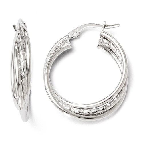14kt White Gold 7/8in Textured Twist Hinged Hoop Earrings