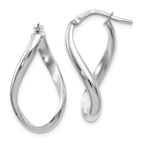14k White Gold Italian Twisted Hoop Earrings with Polished Finish 1in