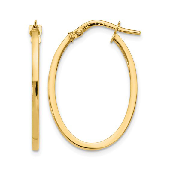 14k Yellow Gold Italian Oval Hoop Earrings with Polished Finish 1in