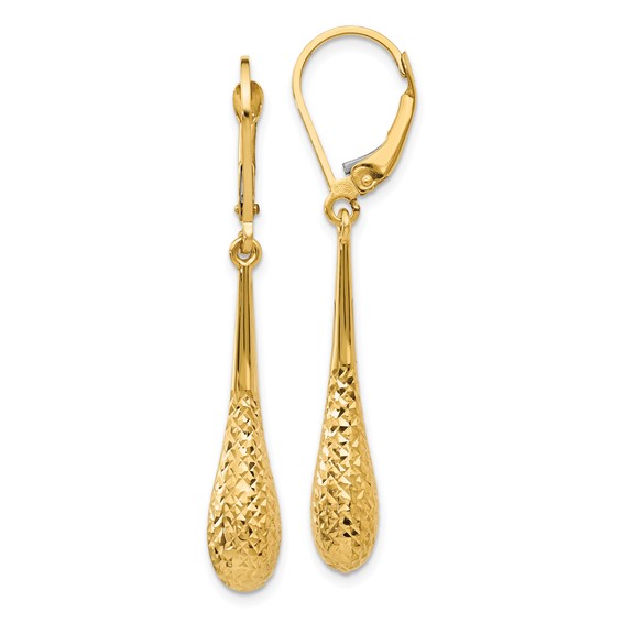 14kt Yellow Gold Diamond-cut Dangle Tear Drop Earrings