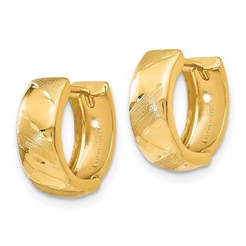 14k Yellow Gold Polished and Satin Huggie Hoop Earrings 1/2in