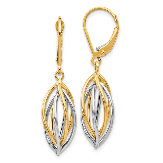 14kt Two-tone Gold Open Oval Basket Leverback Earrings